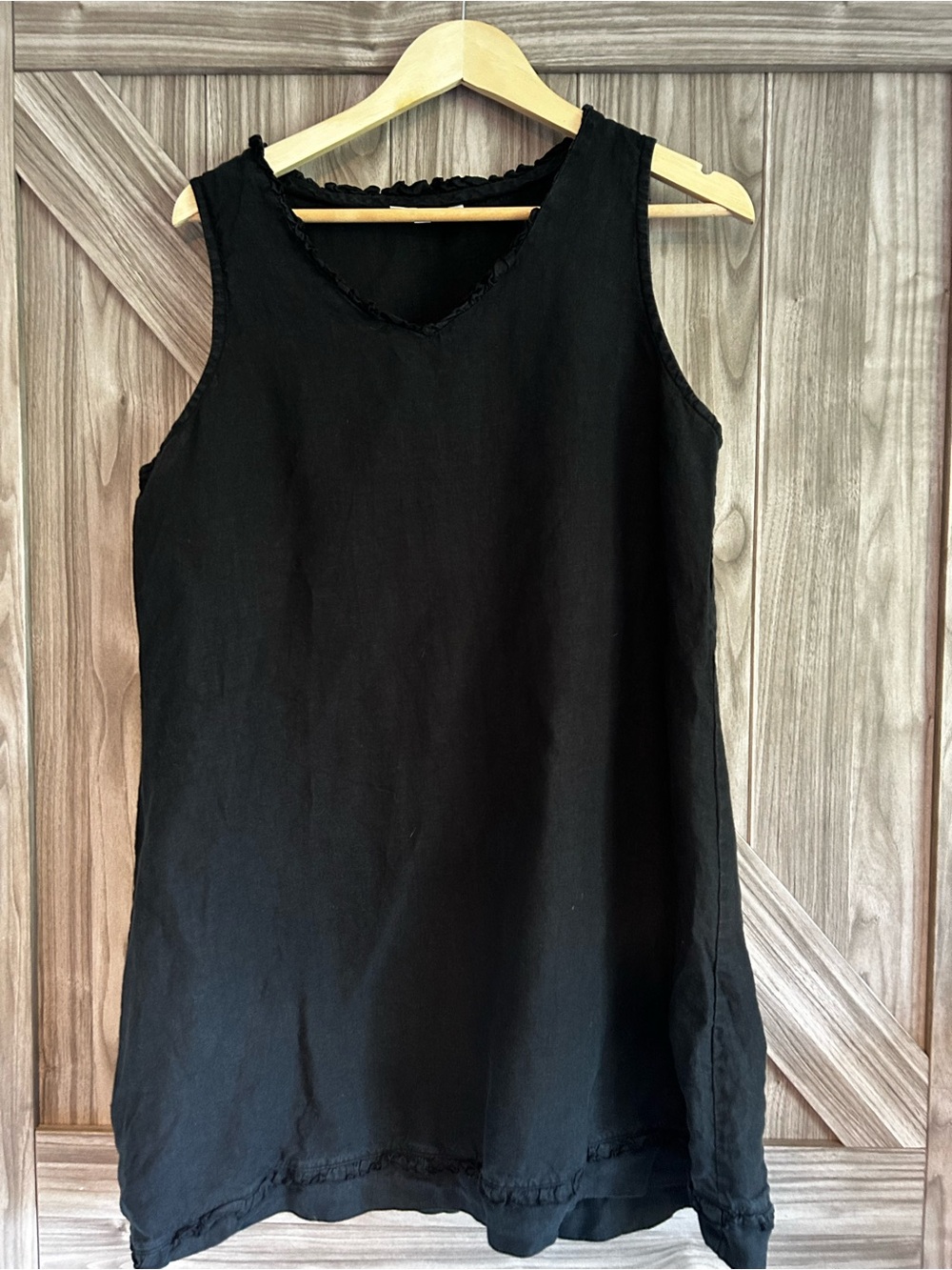 🖤 Bryn Walker Black 100% Linen Ruffled Sleeveless Tunic Dress 🖤